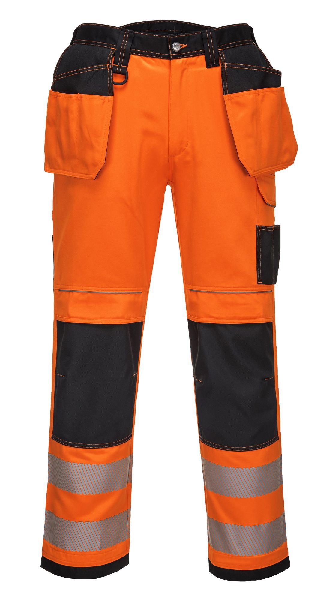 Portwest T501 PW3 Hi-Vis Holster Pocket Work Trousers Orange/Black 32