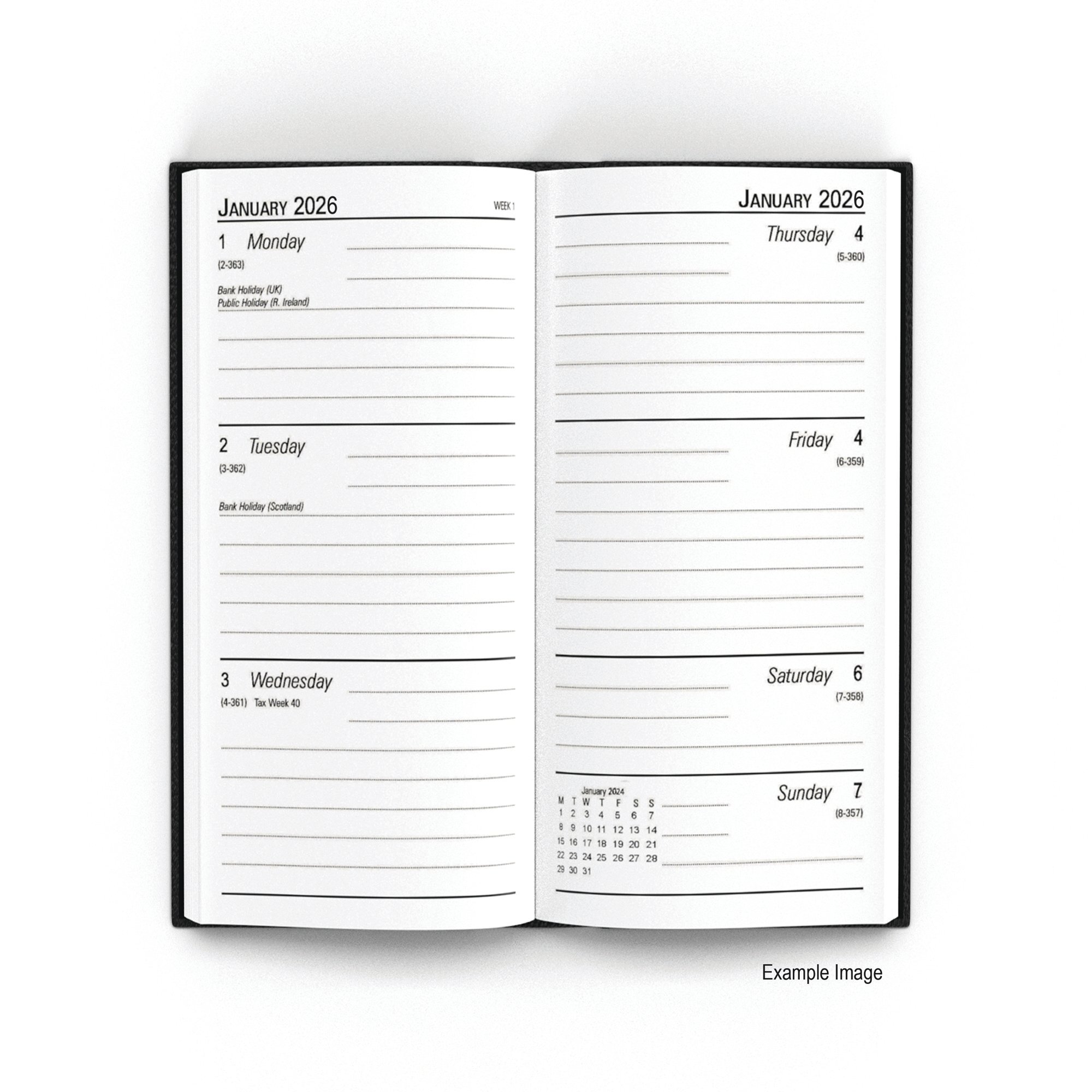 5 Star Slim Desk Diary Portrait Week To View Black 2026 KF1BK26