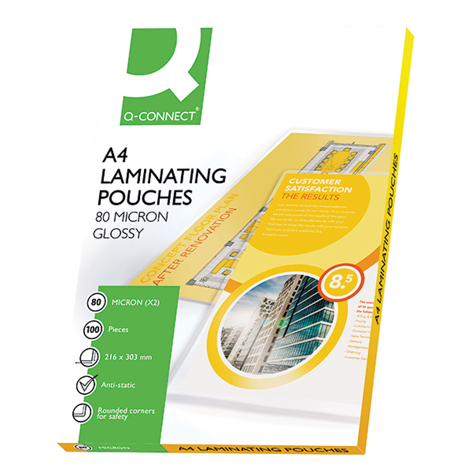 Q-Connect+A4+Gloss+Laminating+Pouch+160+Micron+%28Pack+of+100%29+KF04114